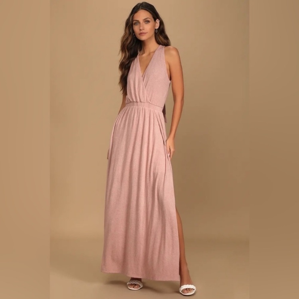 Lulus NWT Sunny Day Perfection Dusty Pink Tie-Back Maxi Dress